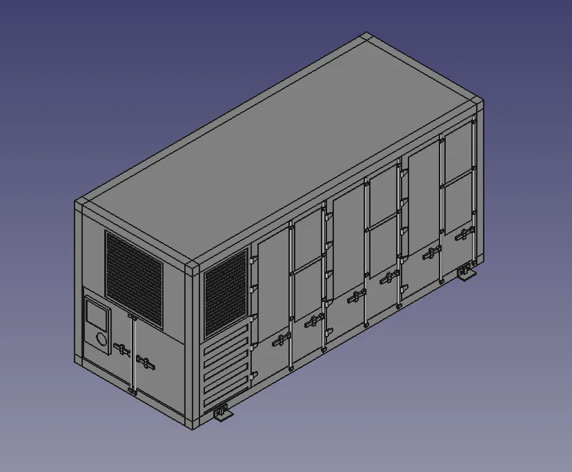 CAD model of a containerized battery unit