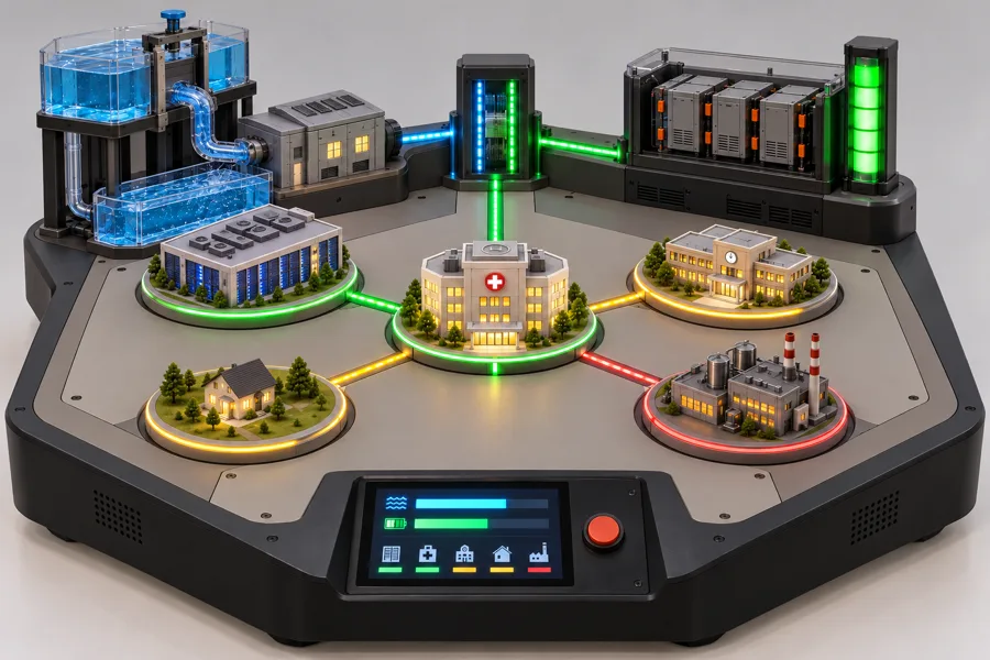 Concept image of a tabletop power-flow display with a control panel
