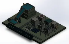 Concept CAD render of a dam and buildings on a base